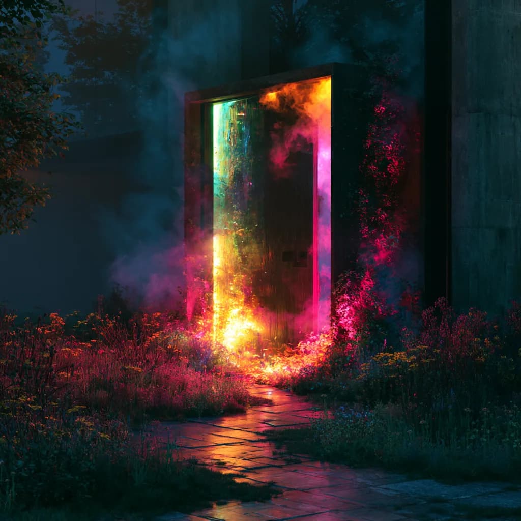 Glowing entrance door at The Prompt club