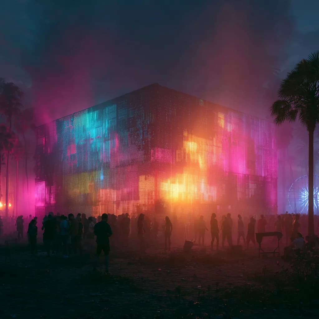 Exterior LED facade lit during a brand takeover